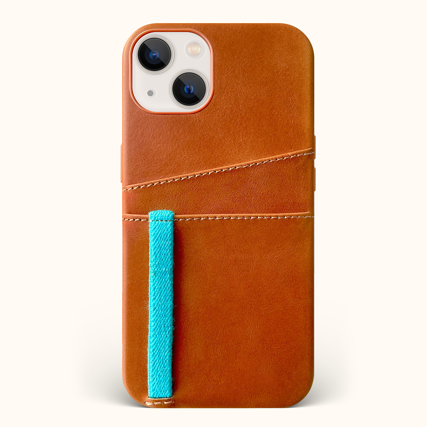 Leather iPhone 13 Pro Card Holder Case Tan Bluebonnet Case