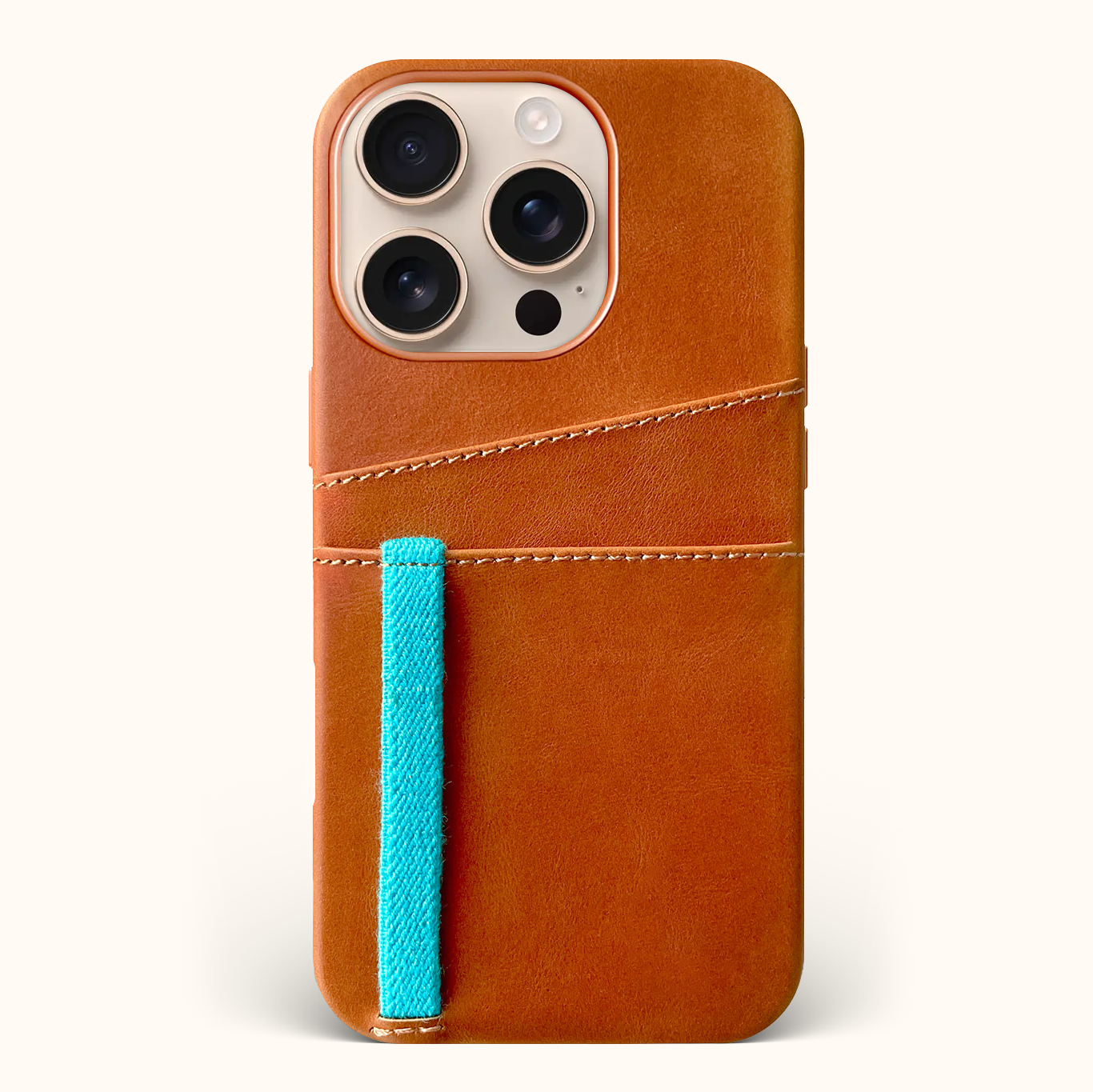 Leather iPhone 16 Pro Max Card Holder Case | Tan - Bluebonnet Case