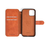 Interior of Executive Leather iPhone Wallet Case Folio (Wireless Charging) - Tan | Bluebonnet Case