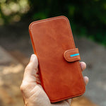 Executive Leather iPhone Wallet Case Folio (Wireless Charging) - Tan | Bluebonnet Case