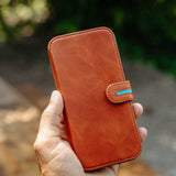 Executive Leather iPhone Wallet Case Folio (Wireless Charging) - Tan | Bluebonnet Case