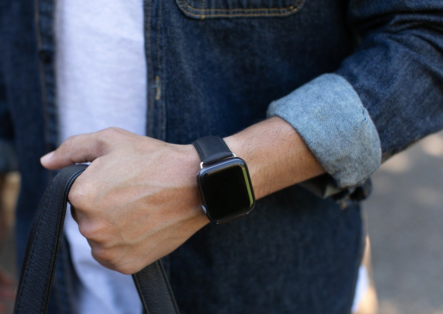 The Executive French Premium Leather Apple Watch Band - Black | Bluebonnet Case