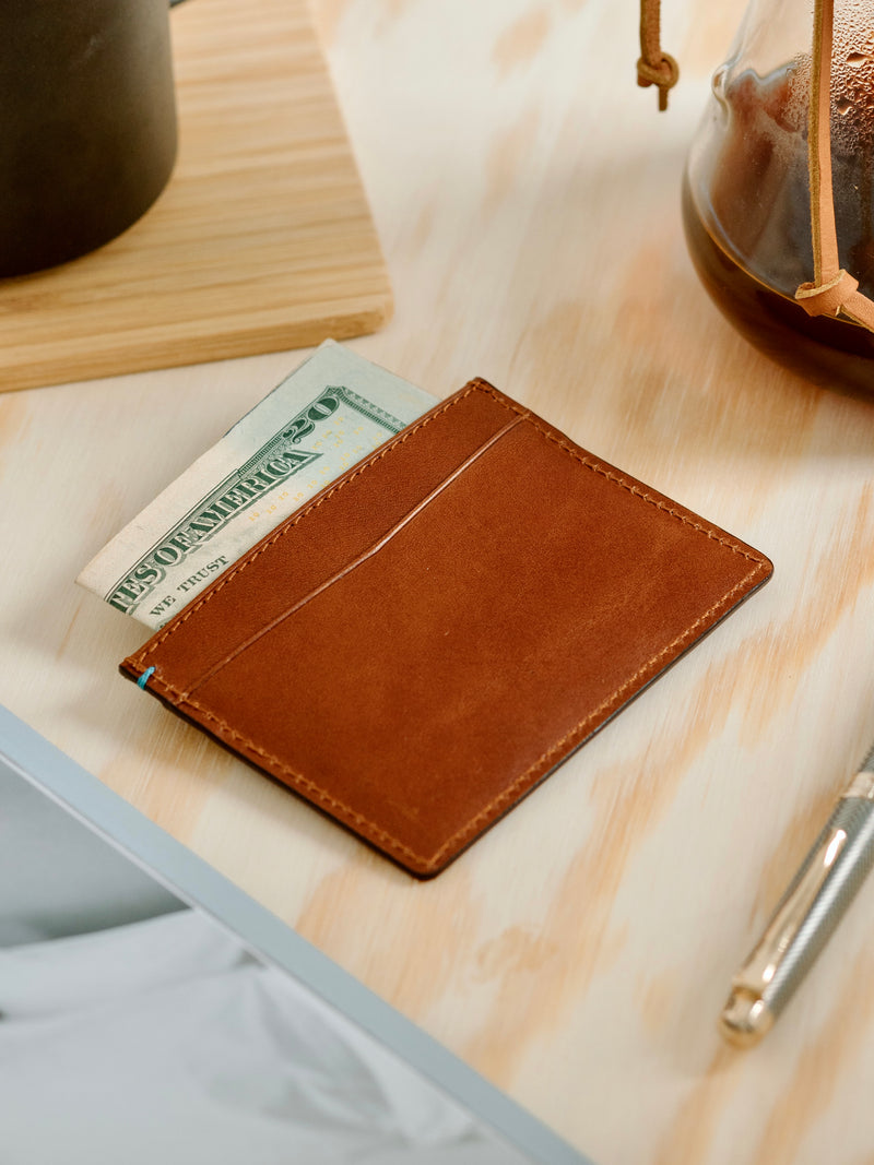 Minimalist Italian Leather Card Wallet for cards and cash - Tuscan Tan | Bluebonnet