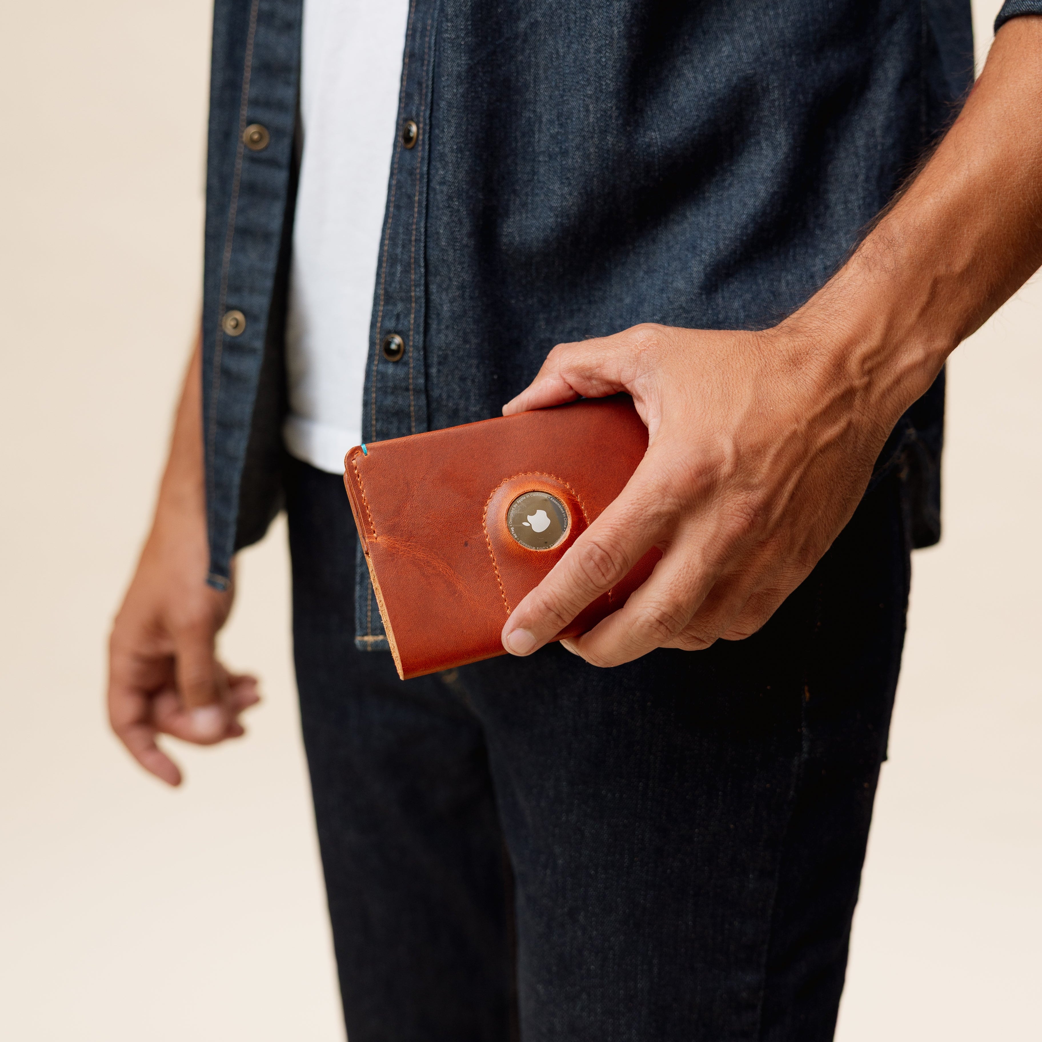 The Companion Horween Leather Passport Holder with AirTag Pocket