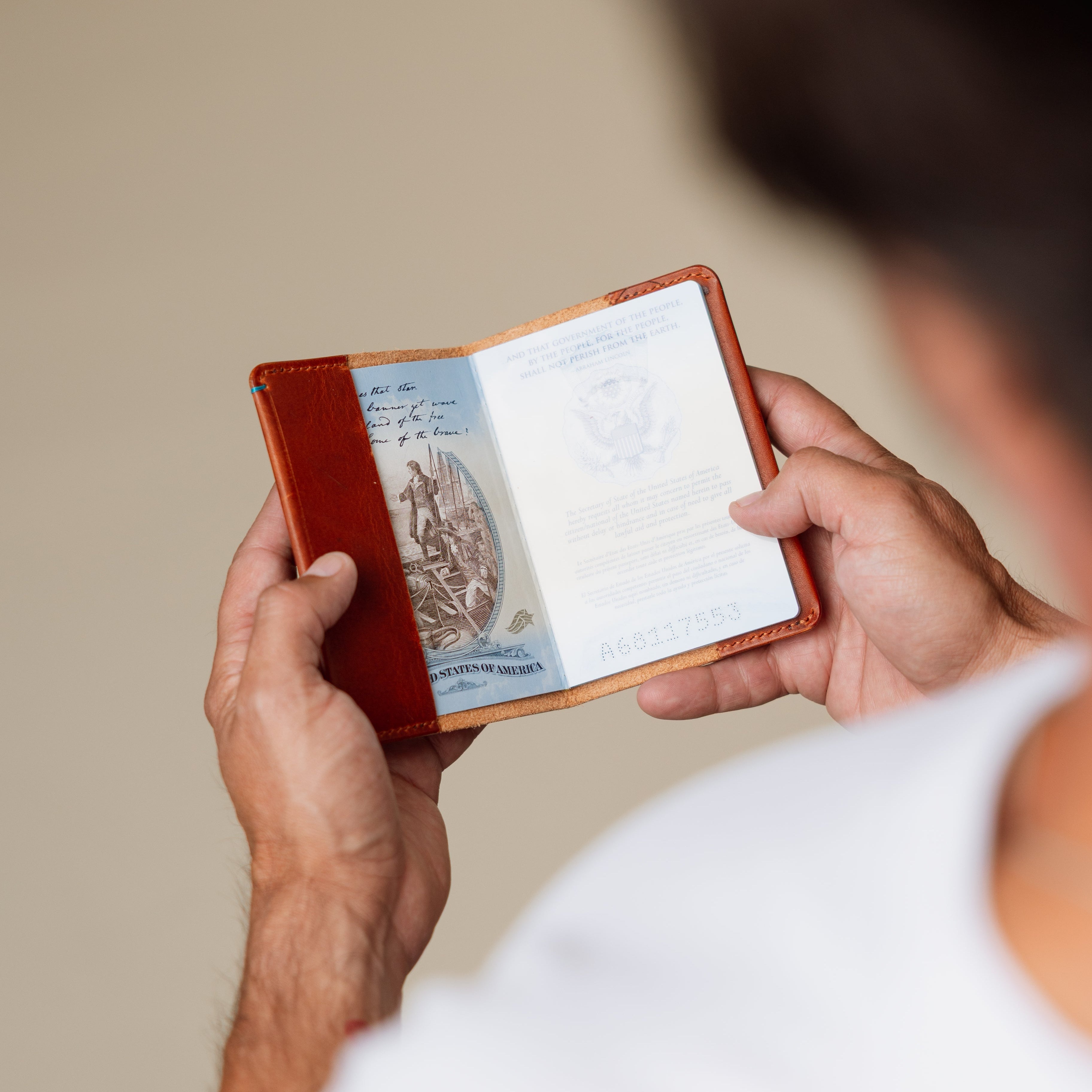 The Companion Horween Leather Passport Holder with AirTag Pocket