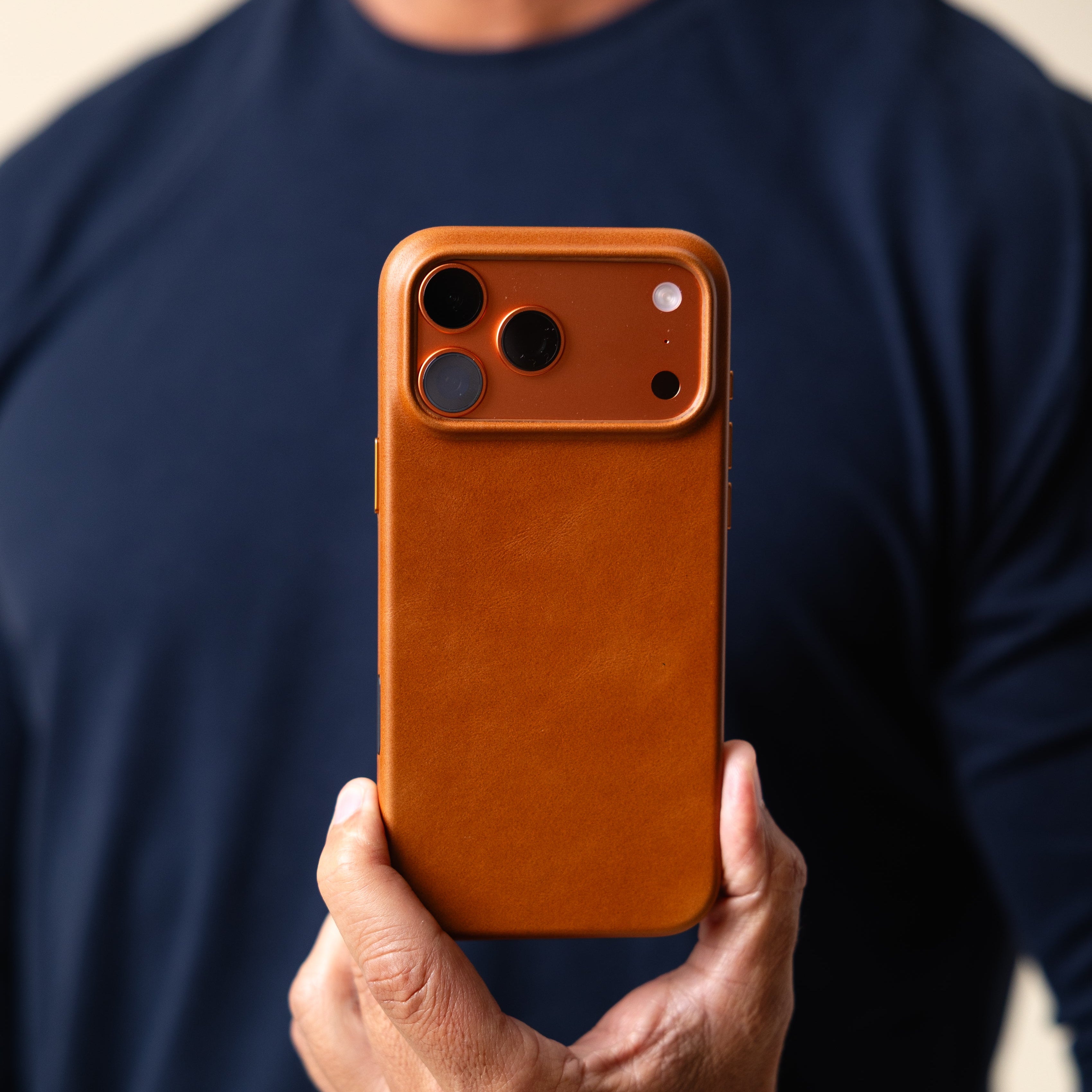 Leather iPhone 17 Pro Card Holder Case | Tan - Bluebonnet Case Leather iPhone 17 Pro Card Holder Case | Tan - Bluebonnet Case