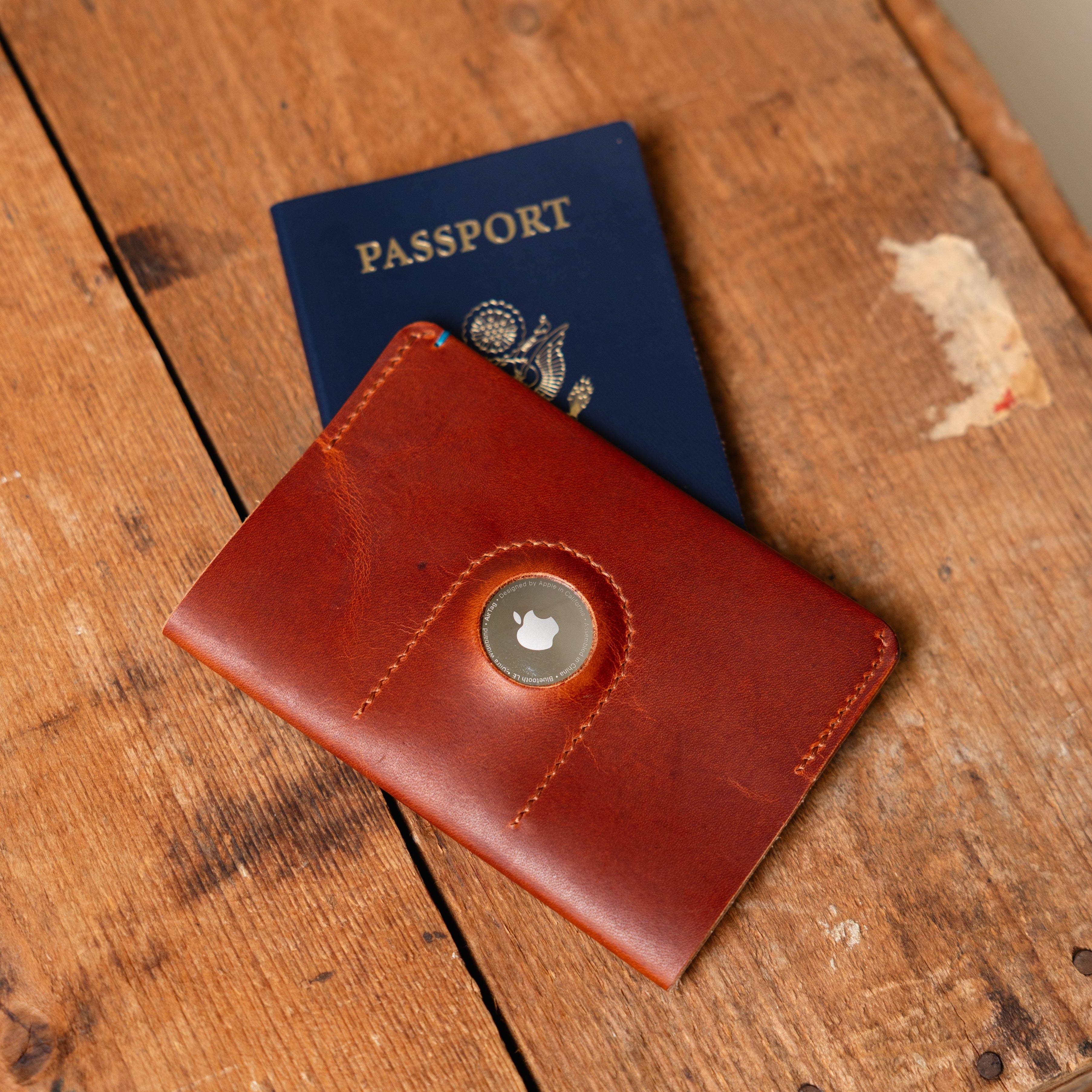 The Companion Horween Leather Passport Holder with AirTag Pocket