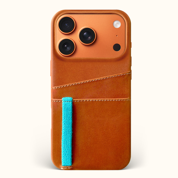 Leather iPhone 17 Pro Max Card Holder Case | Tan - Bluebonnet Case