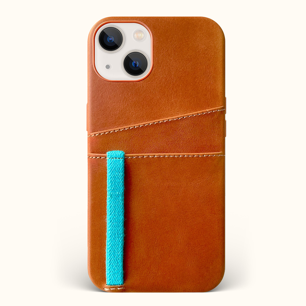 Leather iPhone 14 Pro Max Card Holder Case | Tan - Bluebonnet Case