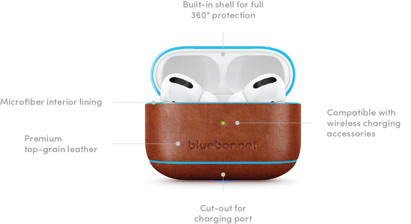 Brown Leather AirPods Pro Carrying Case Cover | Bluebonnet Case