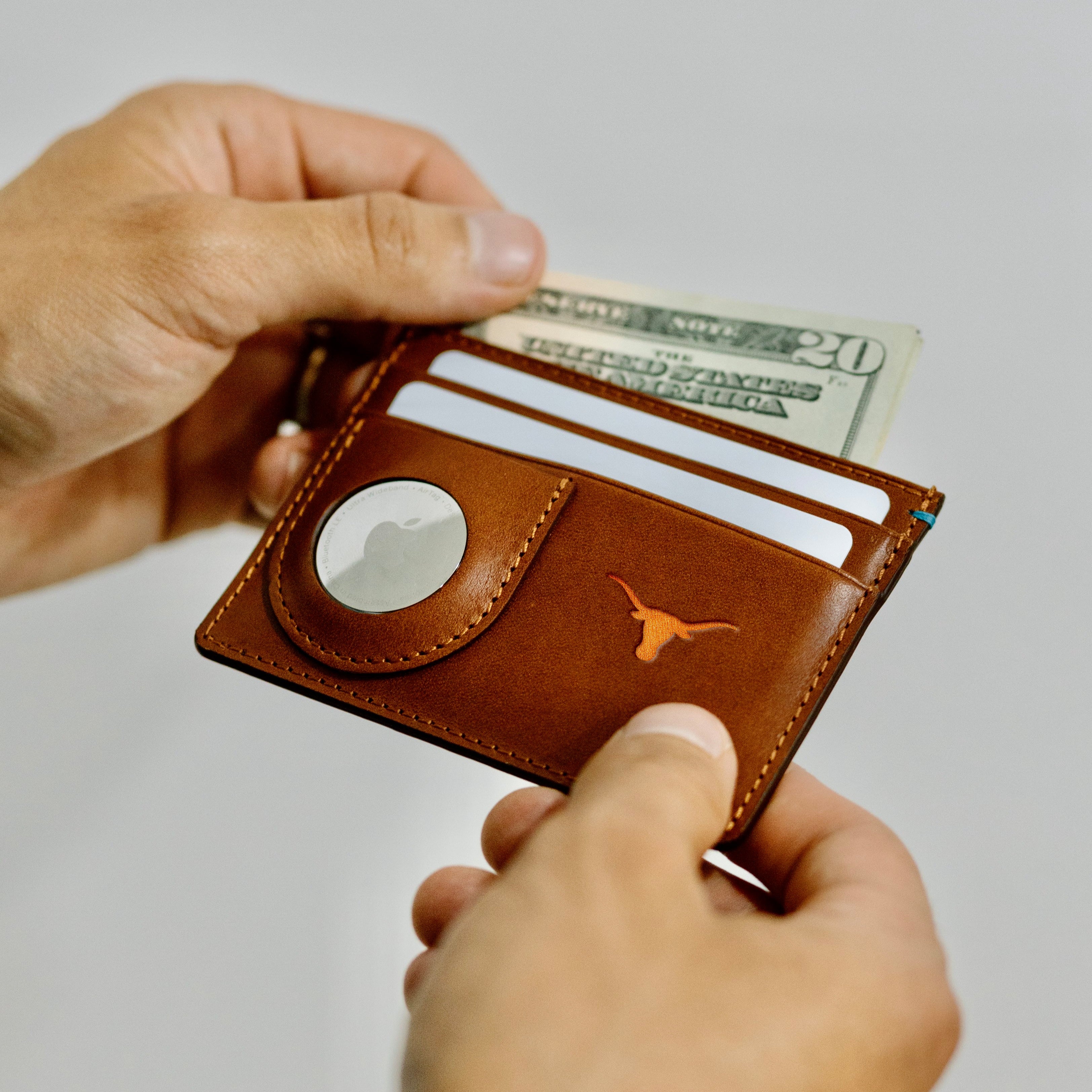The GameDay Italian Leather AirTag Wallet - Burnt Orange