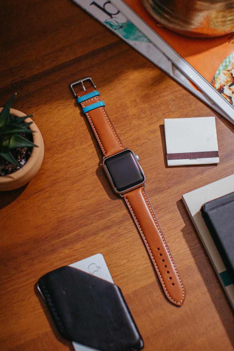The Executive French Leather Apple Watch Band - Barenia Tan