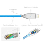 iPhone Charging Cable - Bluebonnet 4-Foot USB-A to Lightning Cable with LED Light + Leather Cord Wrap