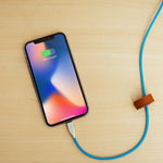 Bluebonnet 4-Foot USB-A to Lightning Cable with LED Light + Leather Cord Wrap