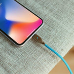 Bluebonnet 4-Foot USB-A to Lightning Cable with LED Light + Leather Cord Wrap