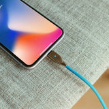 Bluebonnet 4-Foot USB-A to Lightning Cable with LED Light + Leather Cord Wrap