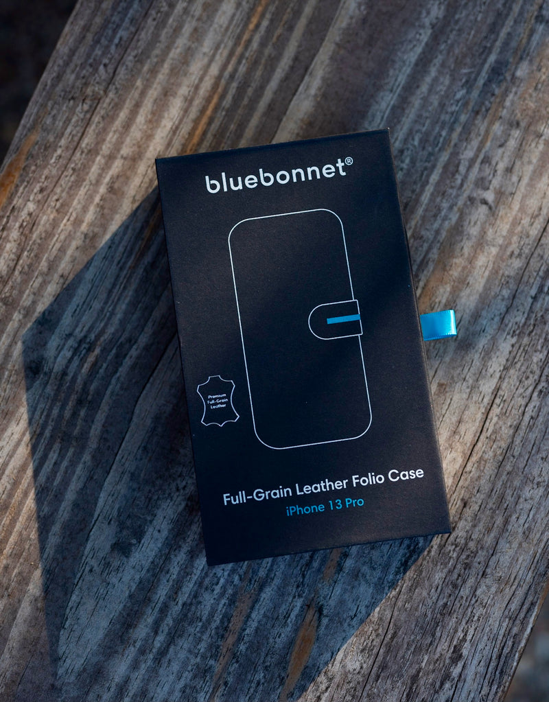 Bluebonnet - Leather Folio Case for Apple iPhone 13 Pro Max - Black