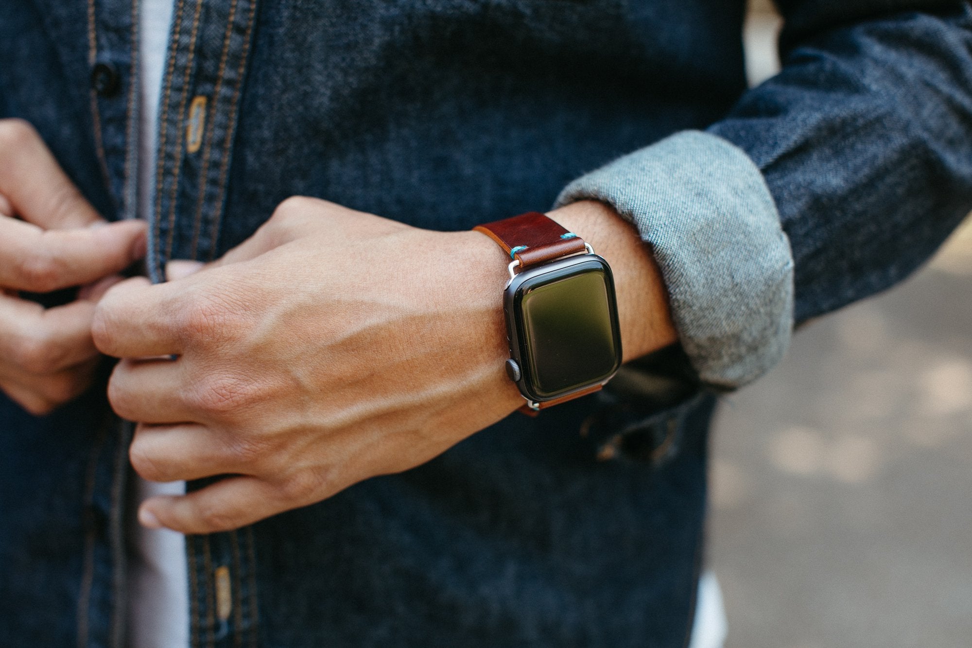 Maverick Italian Leather Apple Watch Band - Dark Brown