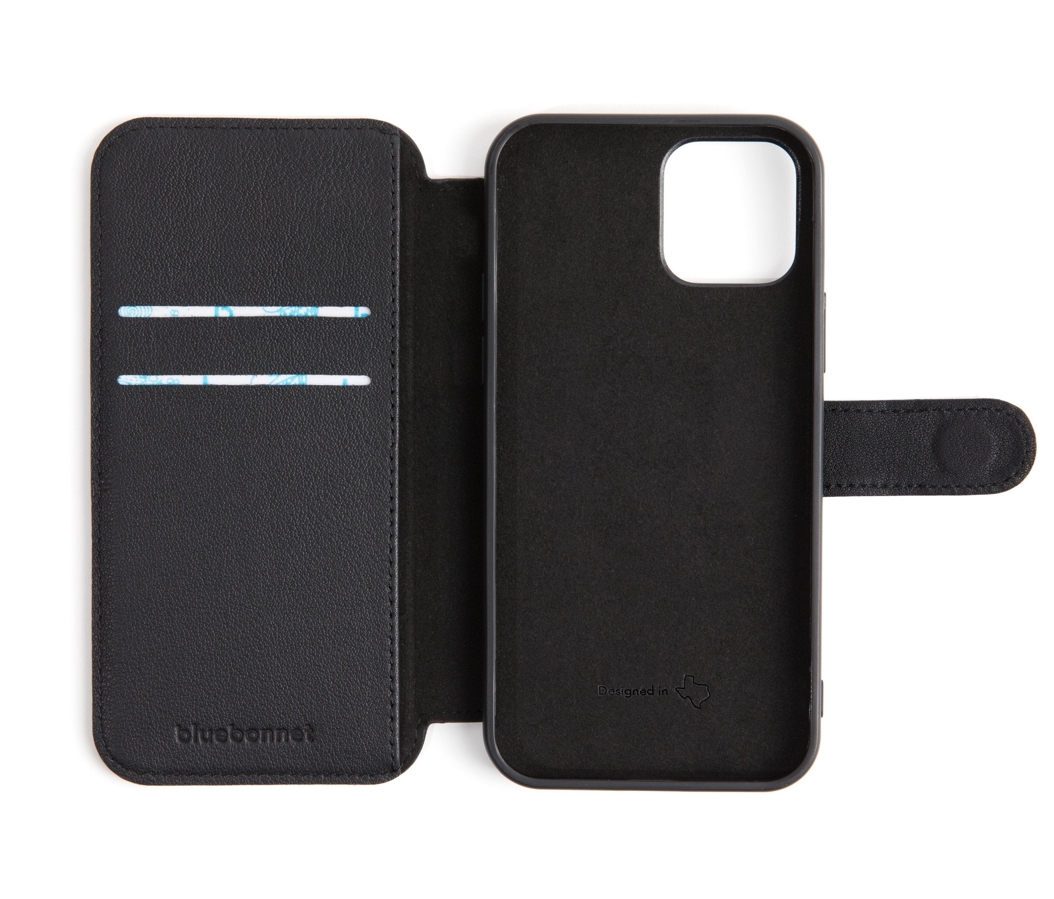 Executive Leather iPhone Wallet Case Folio (Wireless Charging) - Black | Bluebonnet Case